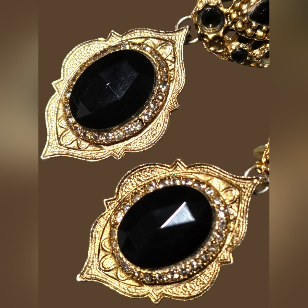 R.J. Graziano Vintage Black and Gold Clip-on Earrings